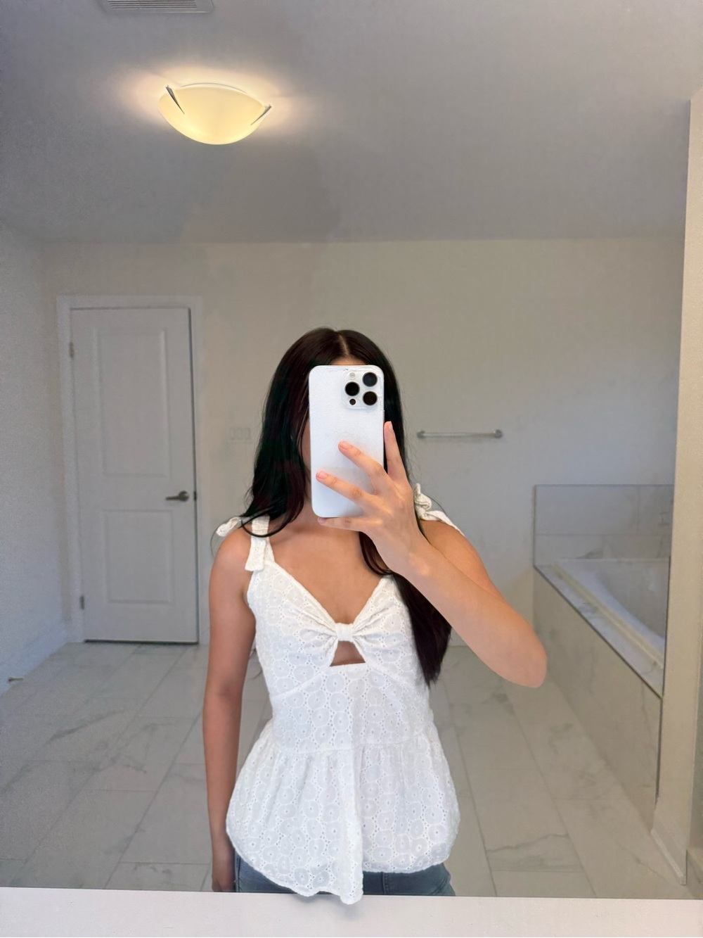 sofia by sofia vergara White Eyelet Strapless Tie Babydoll Top